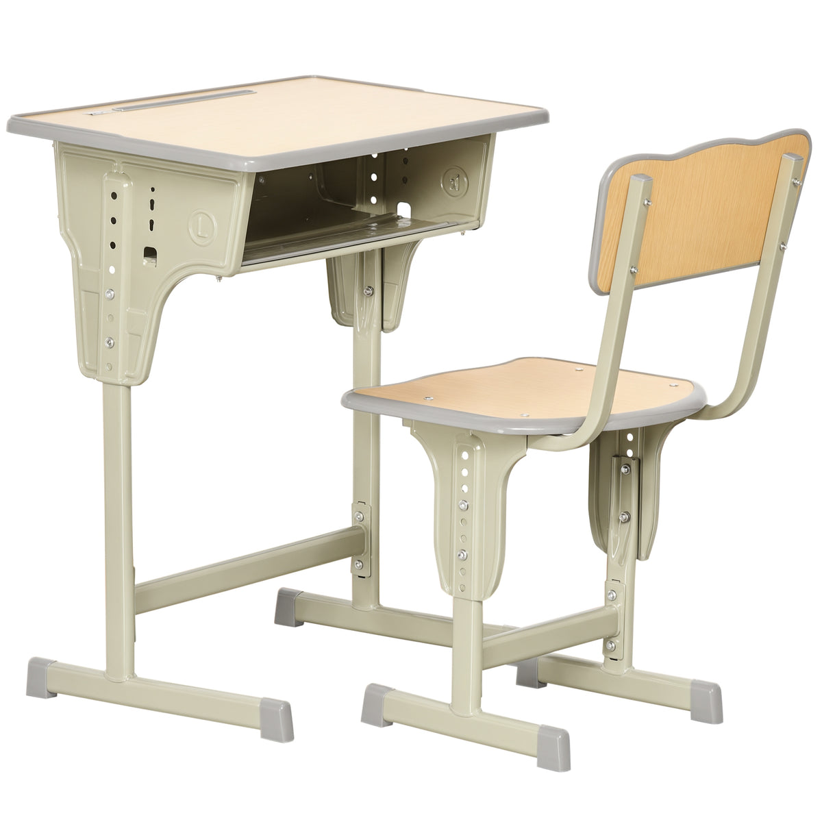 Height Adjustable Kids Desk and Chair Set for 6-12 Years, Grey