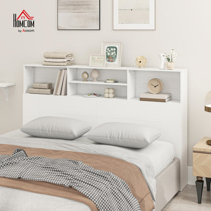 King Size Headboard with Storage and 4 Open Compartments, White