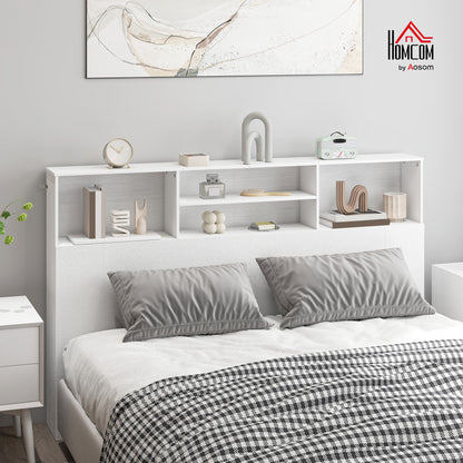 King Size Headboard with Storage and 4 Open Compartments, White