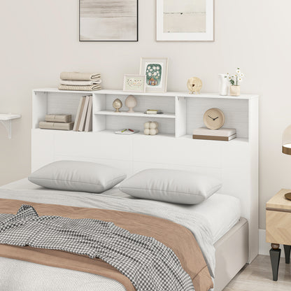 King Size Headboard with Storage and 4 Open Compartments, White