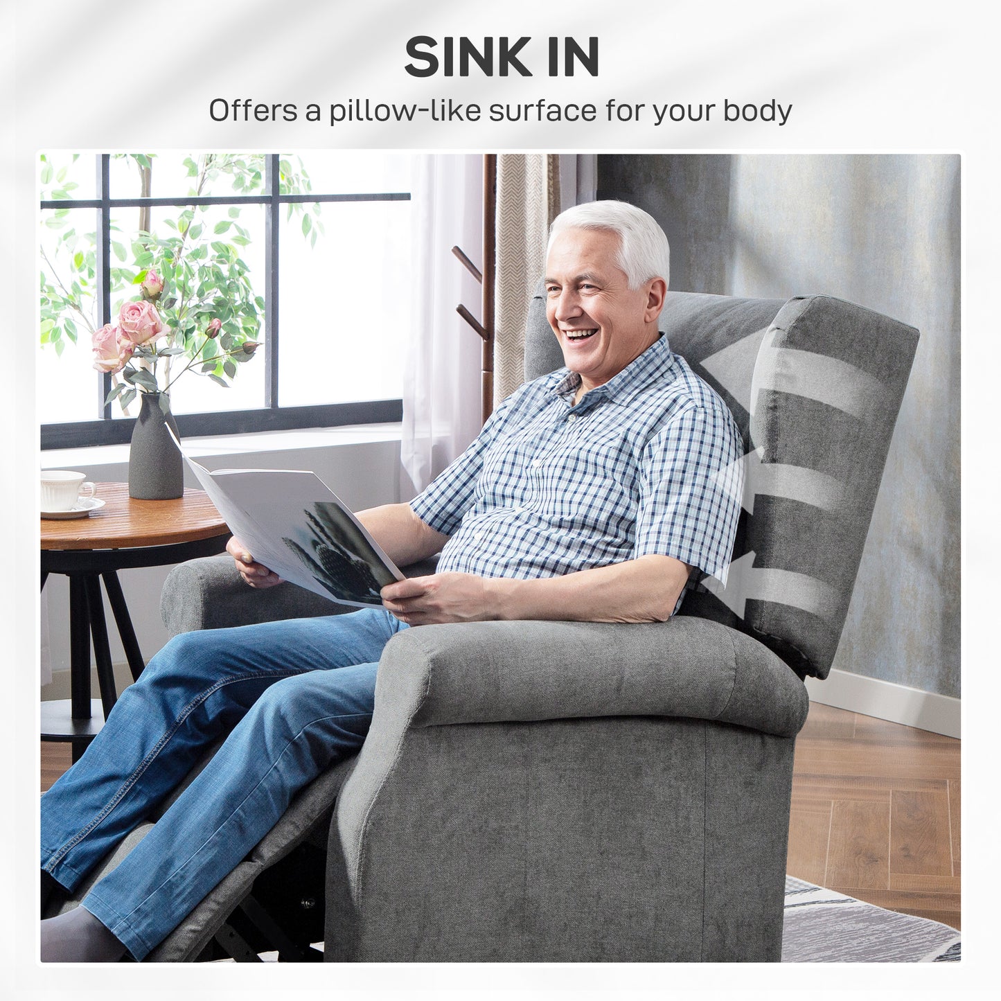 Power Lift Chair, Fabric Recliner Armchair w/ Remote Charcoal Grey