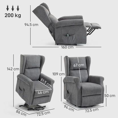 Power Lift Chair, Fabric Recliner Armchair w/ Remote Charcoal Grey