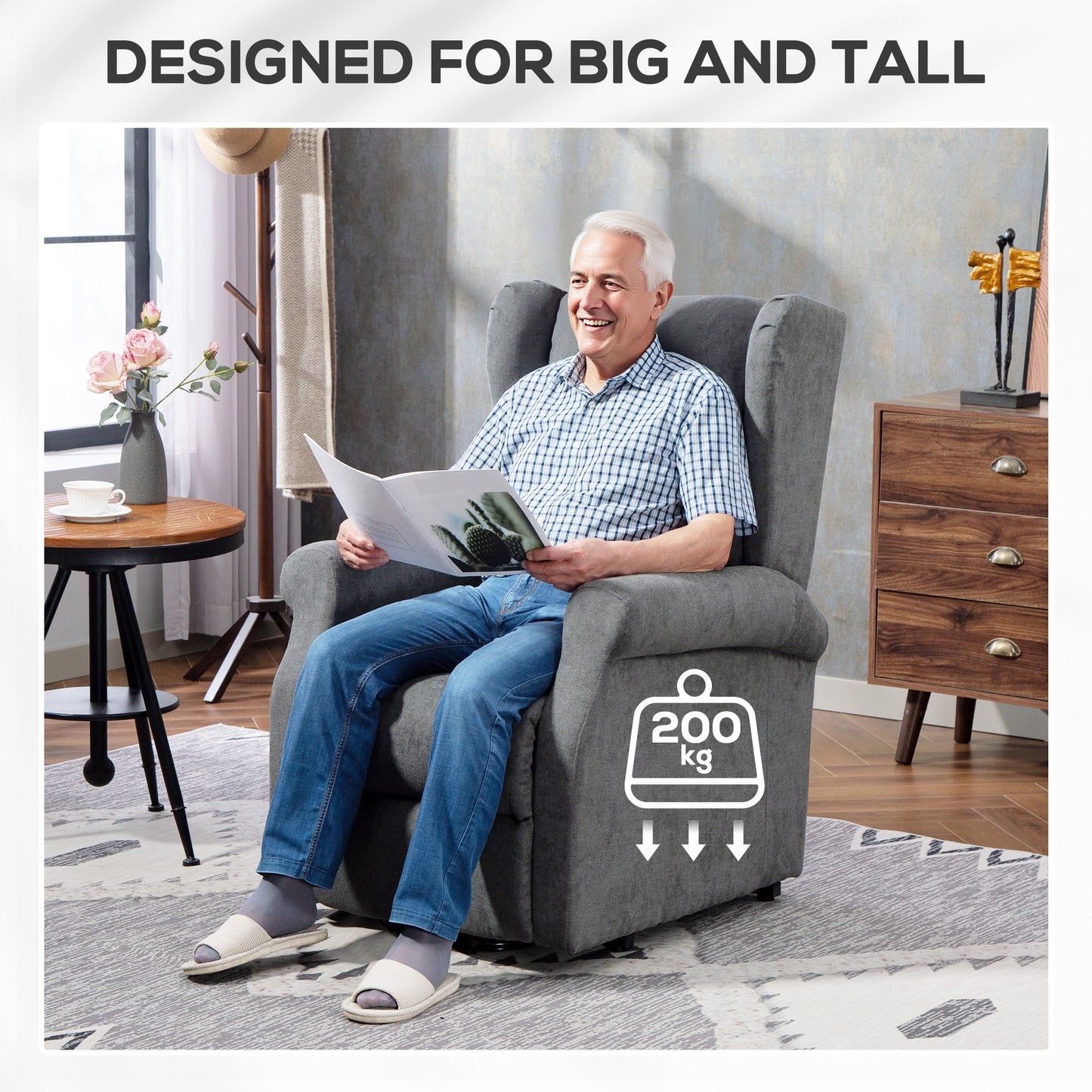 Power Lift Chair, Fabric Recliner Armchair w/ Remote Charcoal Grey