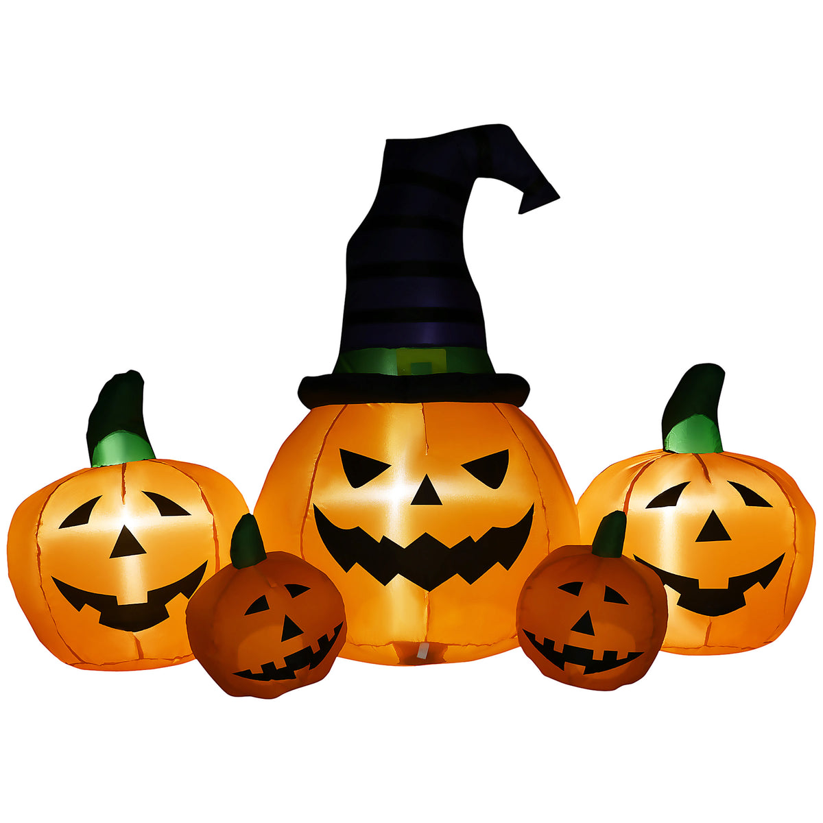 6' Inflatable Halloween Large Pumpkin in Hat w/ Four Small Pumpkin LED