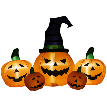 6' Inflatable Halloween Large Pumpkin in Hat w/ Four Small Pumpkin LED