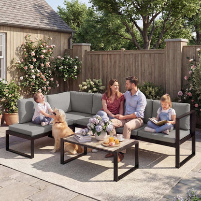 Garden Sofa Set with 2 Loveseats, Armless Chair, Coffee Table