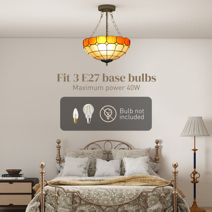 Tiffany Style Ceiling Light, Vintage Chandelier with 3 E27 Sockets