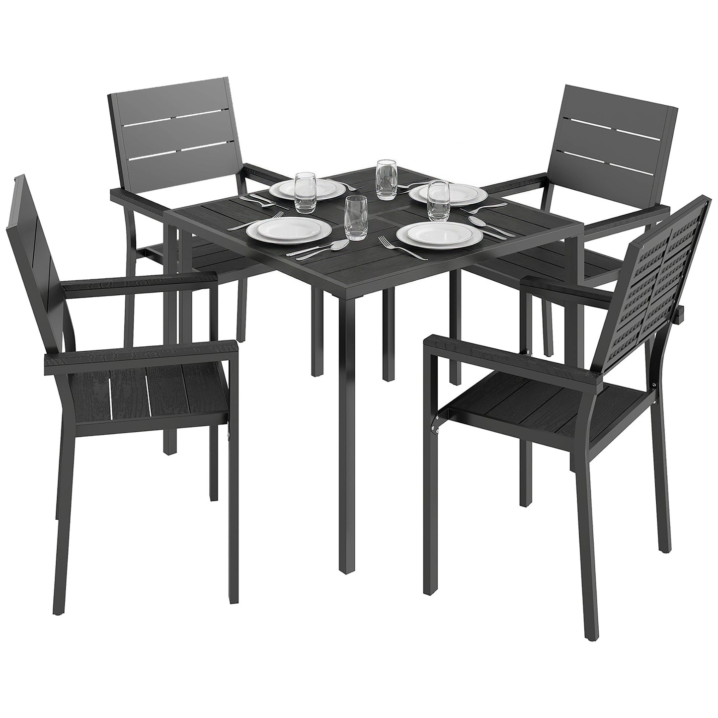 5 Pieces Garden Dining Set, Outdoor Furniture with HDPE Table