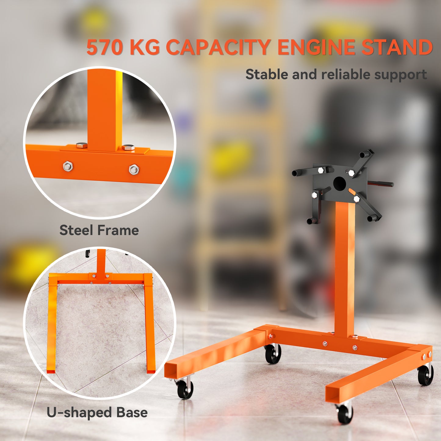 570 kg Rotating Engine Stand with Adjustable Head, Orange