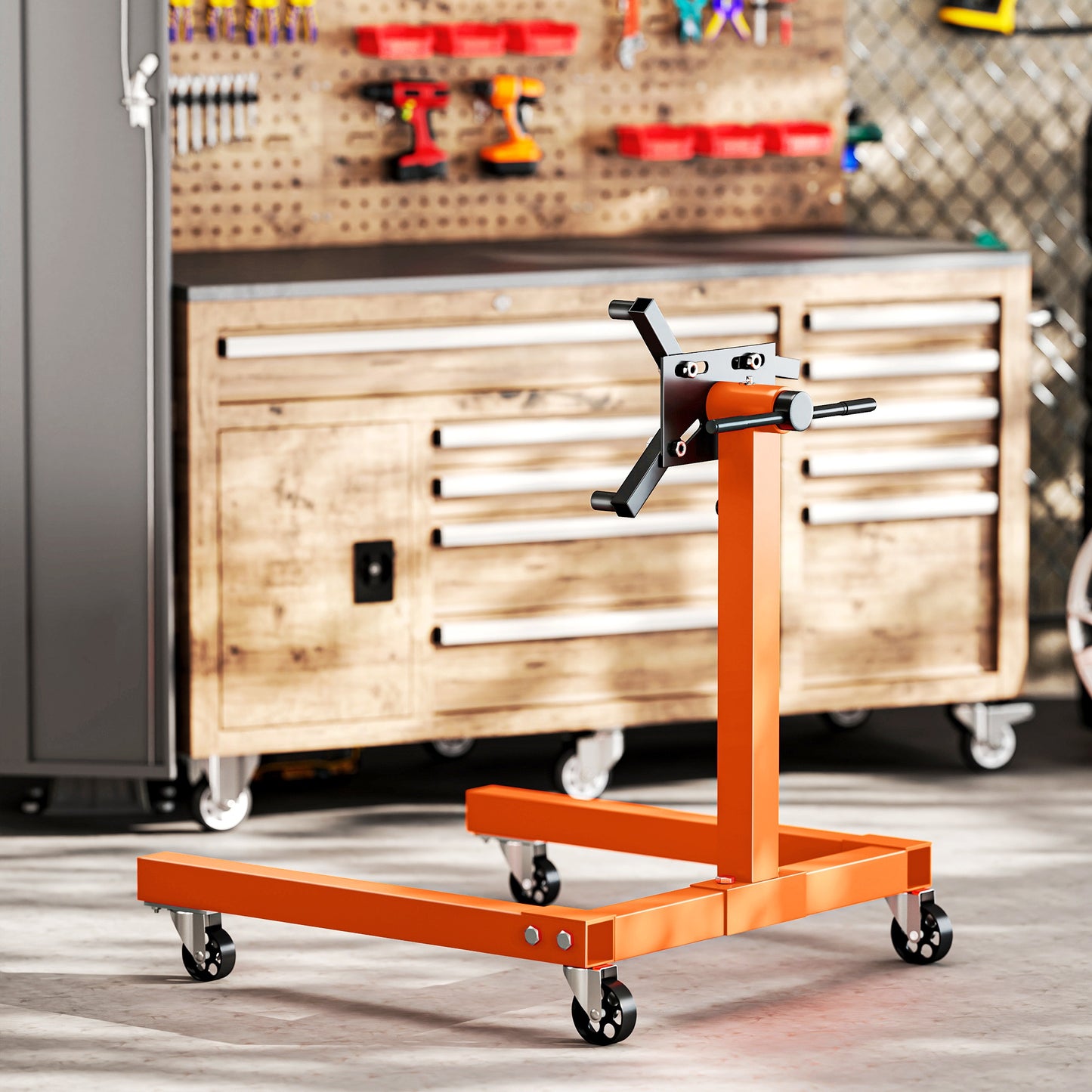 570 kg Rotating Engine Stand with Adjustable Head, Orange