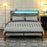 LED Double Bed Frame with Charging Station, 135 x 190cm, Cement Grey