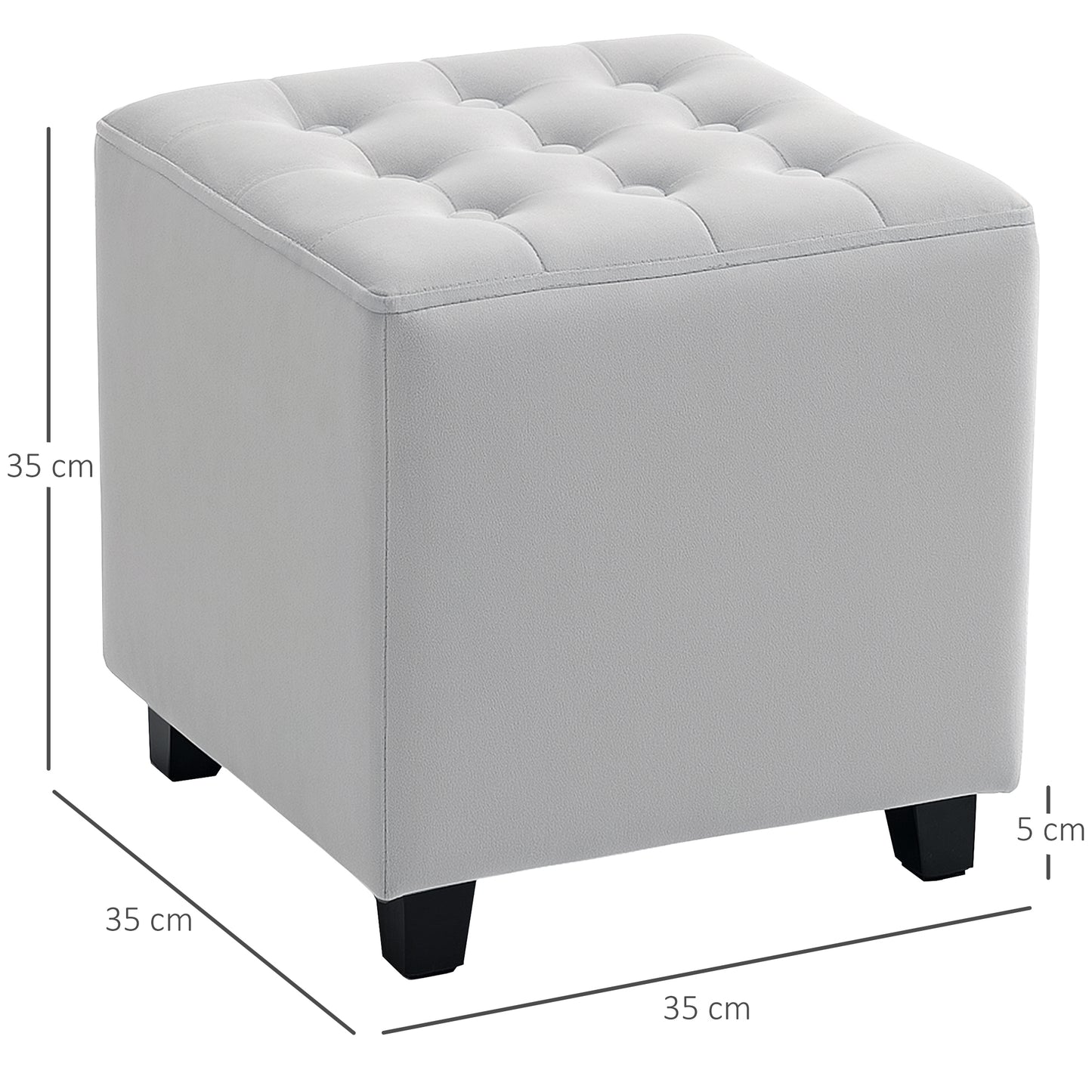 Square Footstool Small Ottoman w/ Wood Legs for Bedroom Light Grey