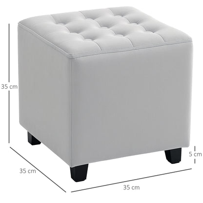 Square Footstool Small Ottoman w/ Wood Legs for Bedroom Light Grey