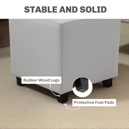 Square Footstool Small Ottoman w/ Wood Legs for Bedroom Light Grey