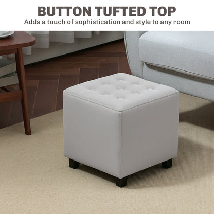 Square Footstool Small Ottoman w/ Wood Legs for Bedroom Light Grey