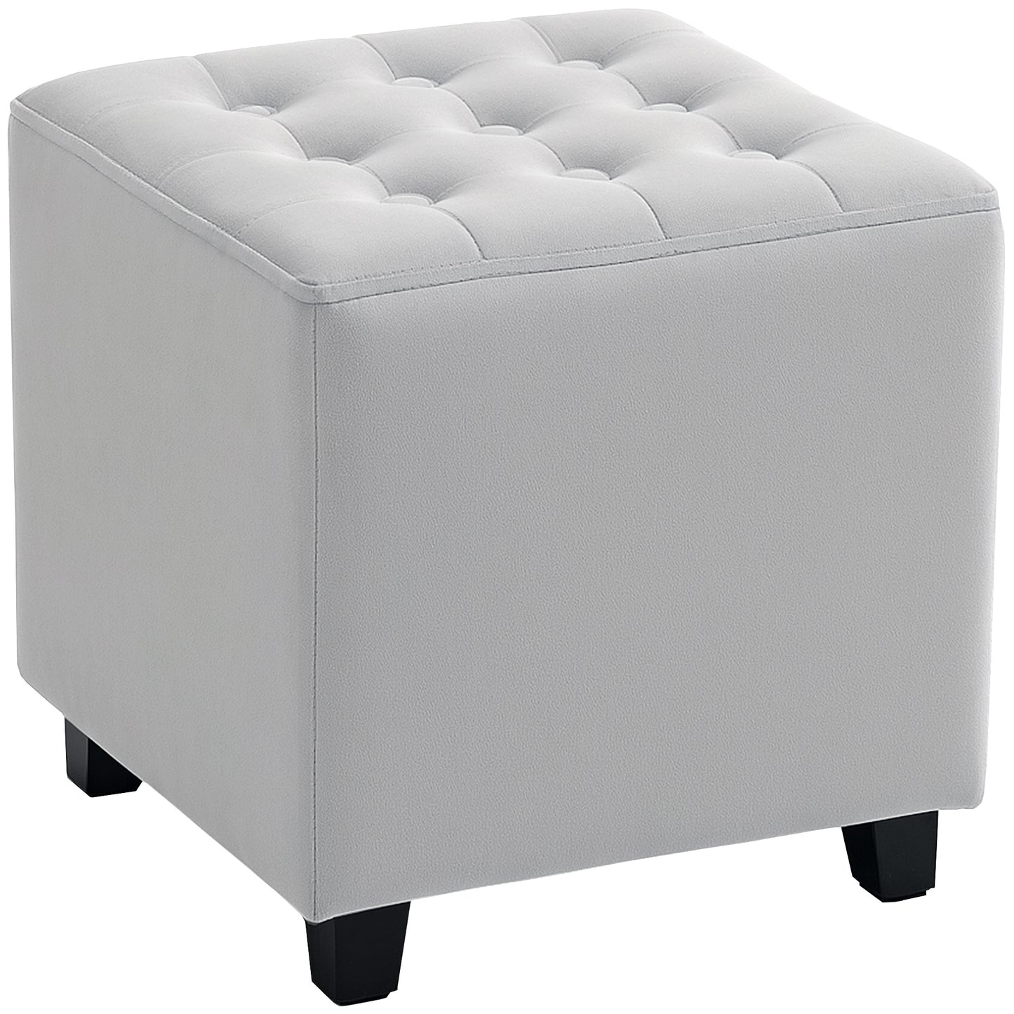 Square Footstool Small Ottoman w/ Wood Legs for Bedroom Light Grey