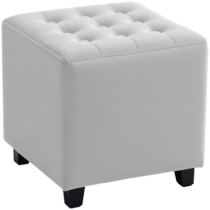 Square Footstool Small Ottoman w/ Wood Legs for Bedroom Light Grey
