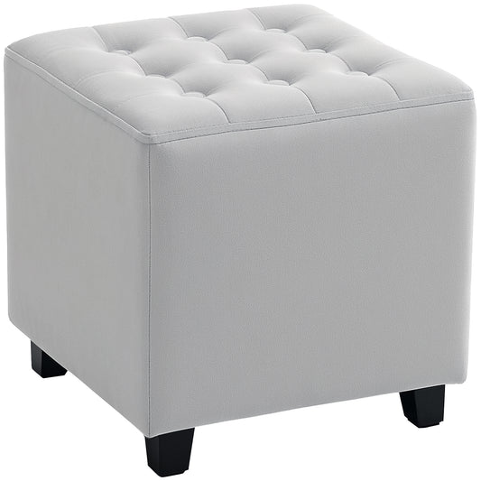 Square Footstool Small Ottoman w/ Wood Legs for Bedroom Light Grey