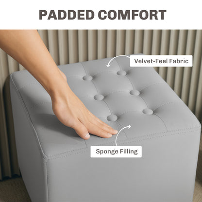 Square Footstool Small Ottoman w/ Wood Legs for Bedroom Light Grey