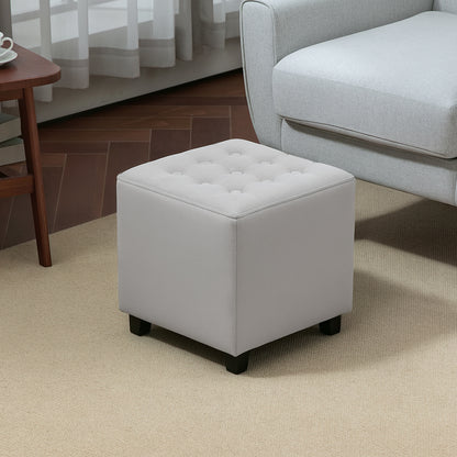 Square Footstool Small Ottoman w/ Wood Legs for Bedroom Light Grey