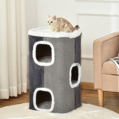 Cat Barrel Scratching Post Tree, Plush Fleece Indoor Cat Tower, Grey