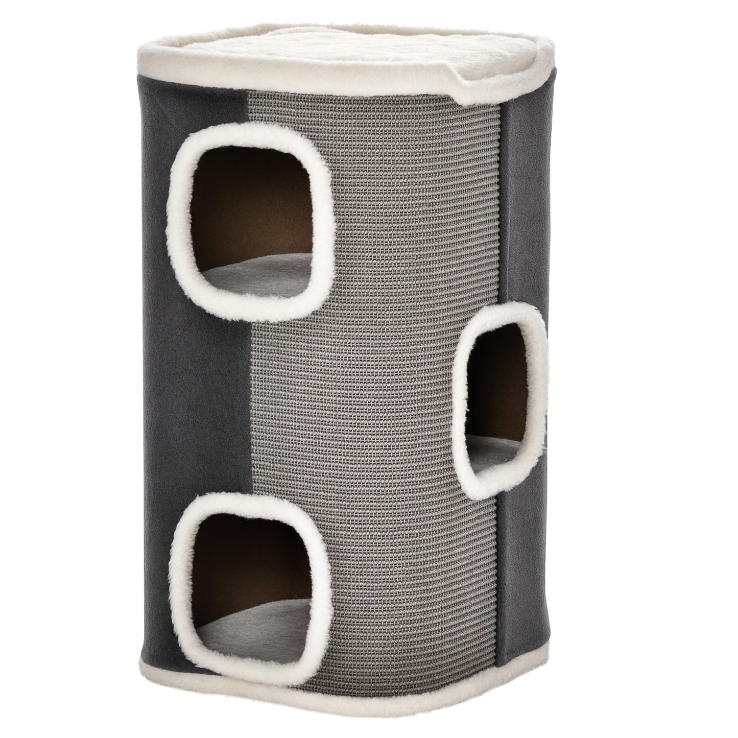 Cat Barrel Scratching Post Tree, Plush Fleece Indoor Cat Tower, Grey