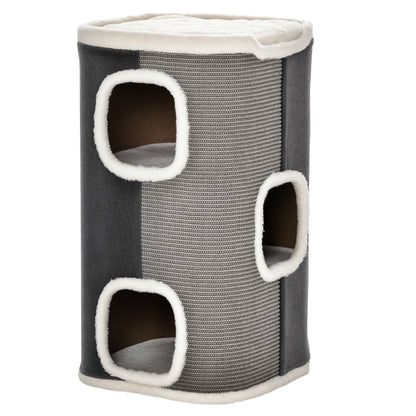 Cat Barrel Scratching Post Tree, Plush Fleece Indoor Cat Tower, Grey