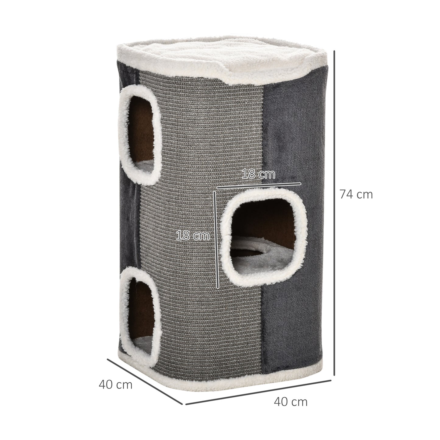 Cat Barrel Scratching Post Tree, Plush Fleece Indoor Cat Tower, Grey