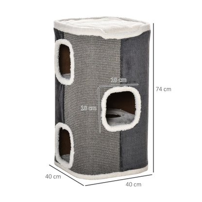 Cat Barrel Scratching Post Tree, Plush Fleece Indoor Cat Tower, Grey