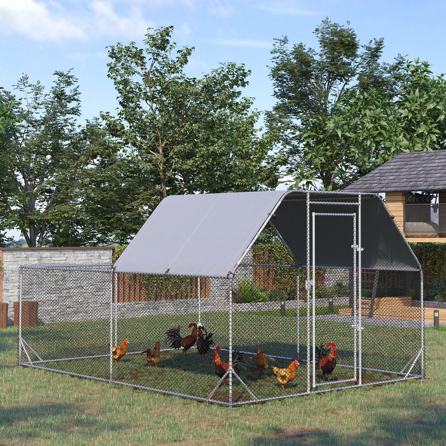Walk In Chicken Run Chicken Coop with Roof Outdoor for 10-12 Chickens, Hen House, Duck Pen, 2.8 x 3.8 x 2 m