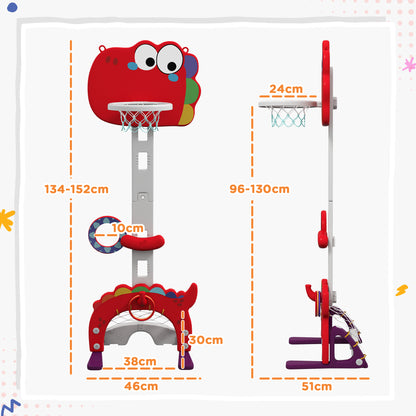 5-in-1 Basketball Set with Adjustable 96-130 cm Height, Red