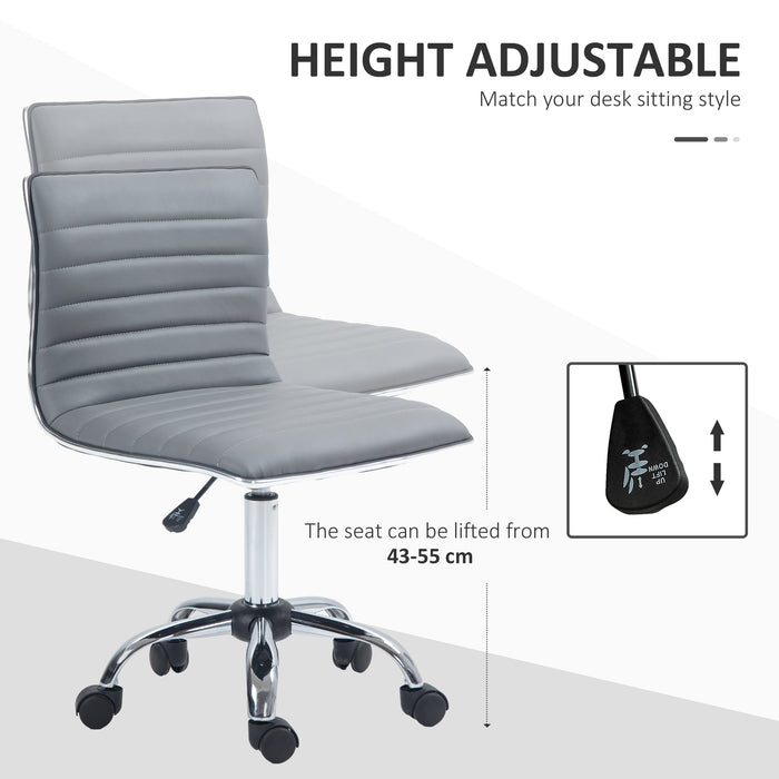 Vinsetto Adjustable Swivel Office Chair with Armless Mid-Back in PU Leather and Chrome Base - Light Grey