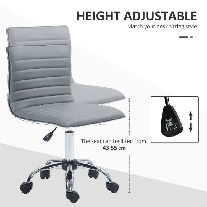 Adjustable Swivel Office Chair with Armless Mid-Back in PU Leather and Chrome Base - Grey