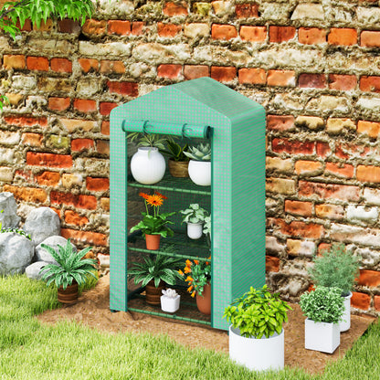 3 Tier Mini Greenhouse Grow House w/ Roll Up Door, Green