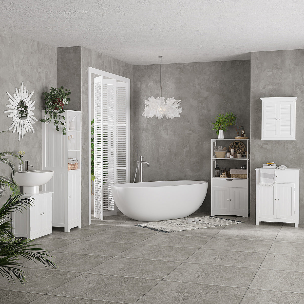 Freestanding Bathroom Tall Cabinet with Adjustable Shelf, White