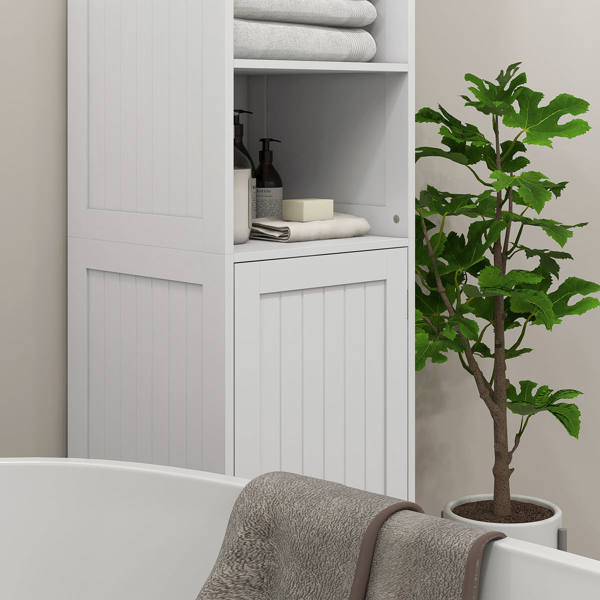 Freestanding Bathroom Tall Cabinet with Adjustable Shelf, White