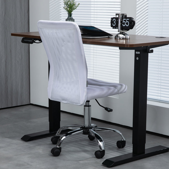 Computer Desk Chair, Mesh Office Chair with Adjustable Height and Swivel Wheels, Armless Study Chair, White