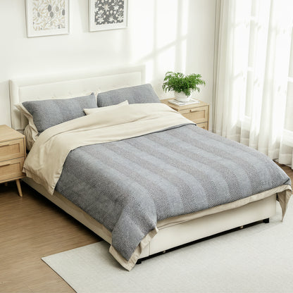 Double Bed Frame with Storage and Adjustable Velvet Headboard, Cream