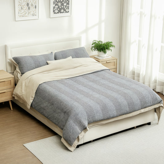 Double Bed Frame with Storage and Adjustable Velvet Headboard, Cream