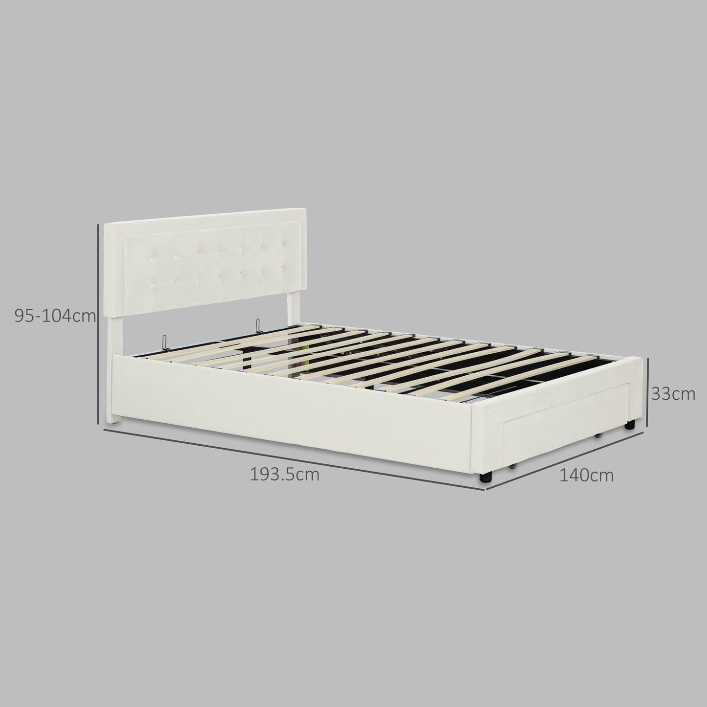 Double Bed Frame with Storage and Adjustable Velvet Headboard, Cream