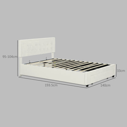 Double Bed Frame with Storage and Adjustable Velvet Headboard, Cream