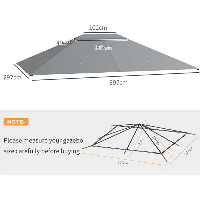 3 x 4m Gazebo Canopy Replacement Cover, Gazebo Roof Replacement (TOP COVER ONLY), Grey