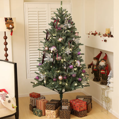 6ft Artificial Prelit Christmas Tree w/ LED Lights, Purple Ornaments