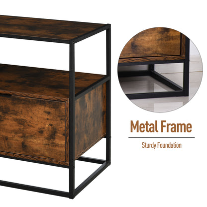 Industrial-Style Side Table w/ Drawer Open Shelf Steel Frame Base Retro