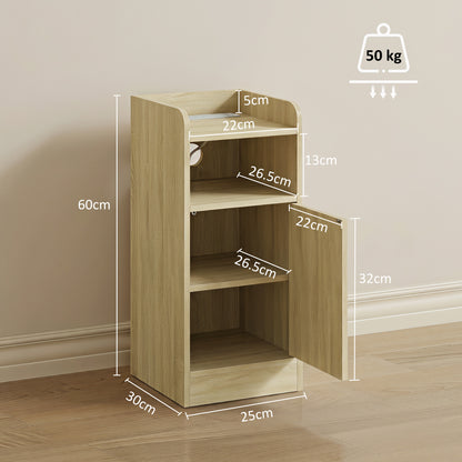 Slim Bedside Table Set of 2 with Charging Station, Oak
