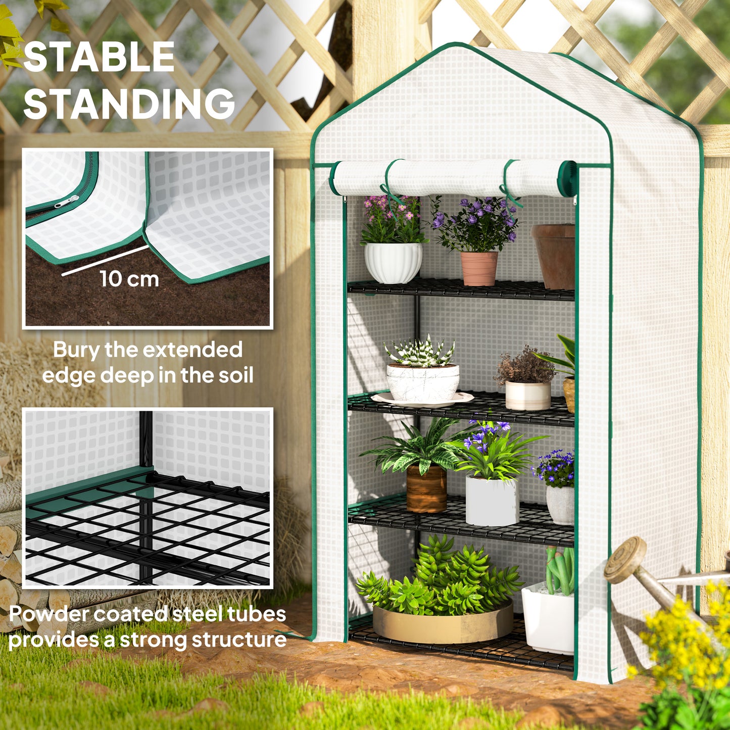 90 x 49 x 160cm Portable Mini Greenhouse with Shelves, White