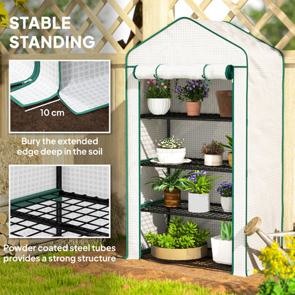 90 x 49 x 160cm Portable Mini Greenhouse with Shelves, White