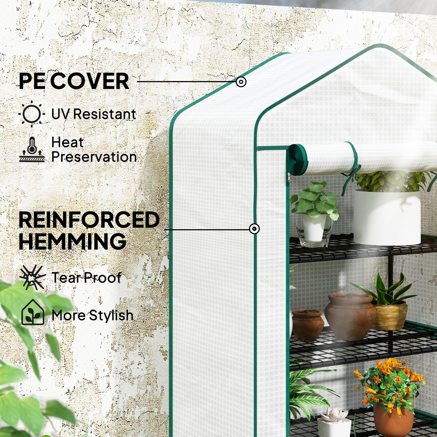 90 x 49 x 160cm Portable Mini Greenhouse with Shelves, White