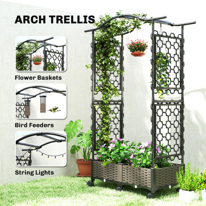 Raised Garden Bed with Arch Trellis, Plastic Raised Bed for Garden