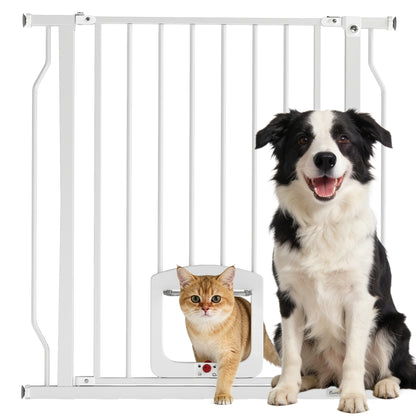 Adjustable Pet Gate with Cat Door for Doorway 75-85 cm, White